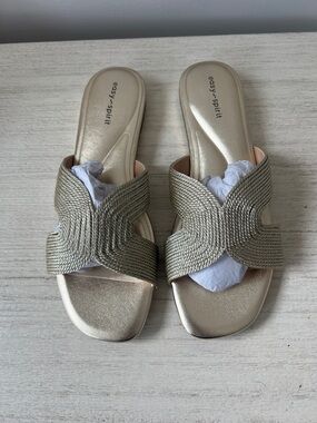 Easy Spirit Women's Metallic Woven Slide Sandals - Champagne Gold
